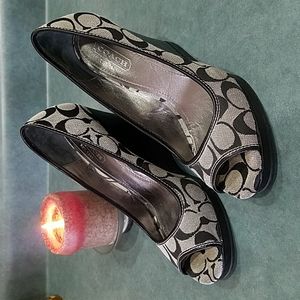 Coach Wedge Heels Tabby Open Toe Canvas